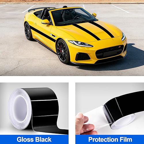 Vista 6 de Spurtar Gloss Black Vinyl Wrap 2 Inch x 20ft Satin Black Vinyl Car Tape Adhesive Chrome Delete Automotive Tape for Vehicle Exterior Accessories DIY