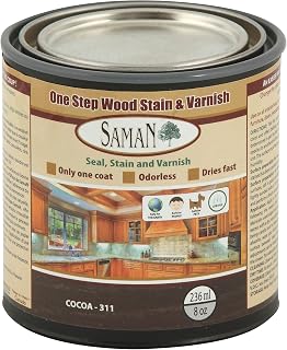 SamaN Interior One Step Wood Seal, Stain and Varnish – Oil Based Odorless Dye - Protection for Furniture and Fine Wood (Cocoa SAM-311, 8 oz)
