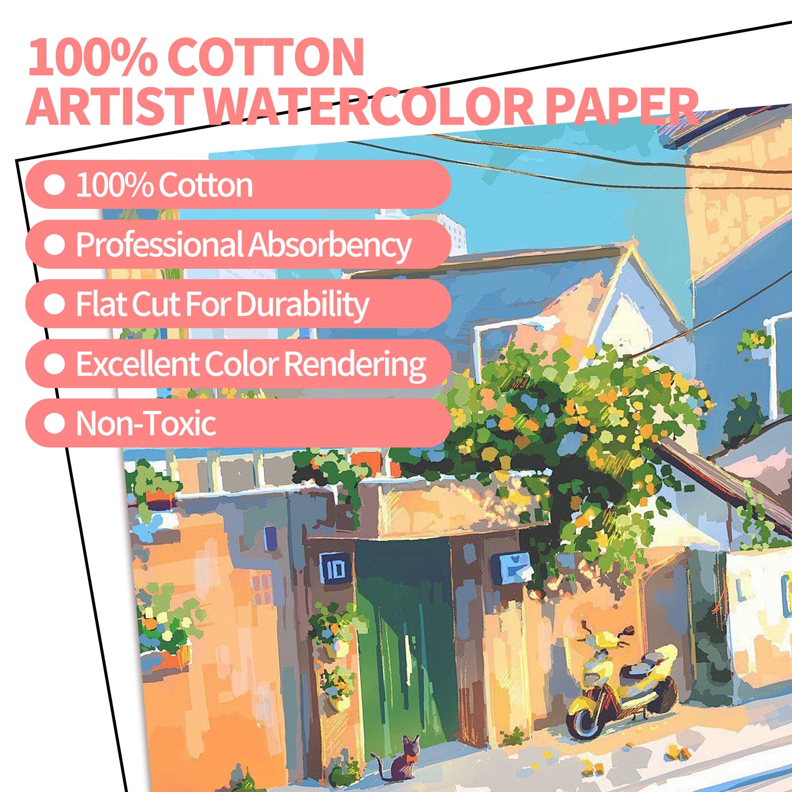 ZAYOUAU Lot de 400 feuilles de papier aquarelle en coton, 21,6 x 27,9 cm, 300 g/m², blanc pressé à froid, papier de peinture artistique pour enfants, débutants, académie, papier à dessin, aquarelle,