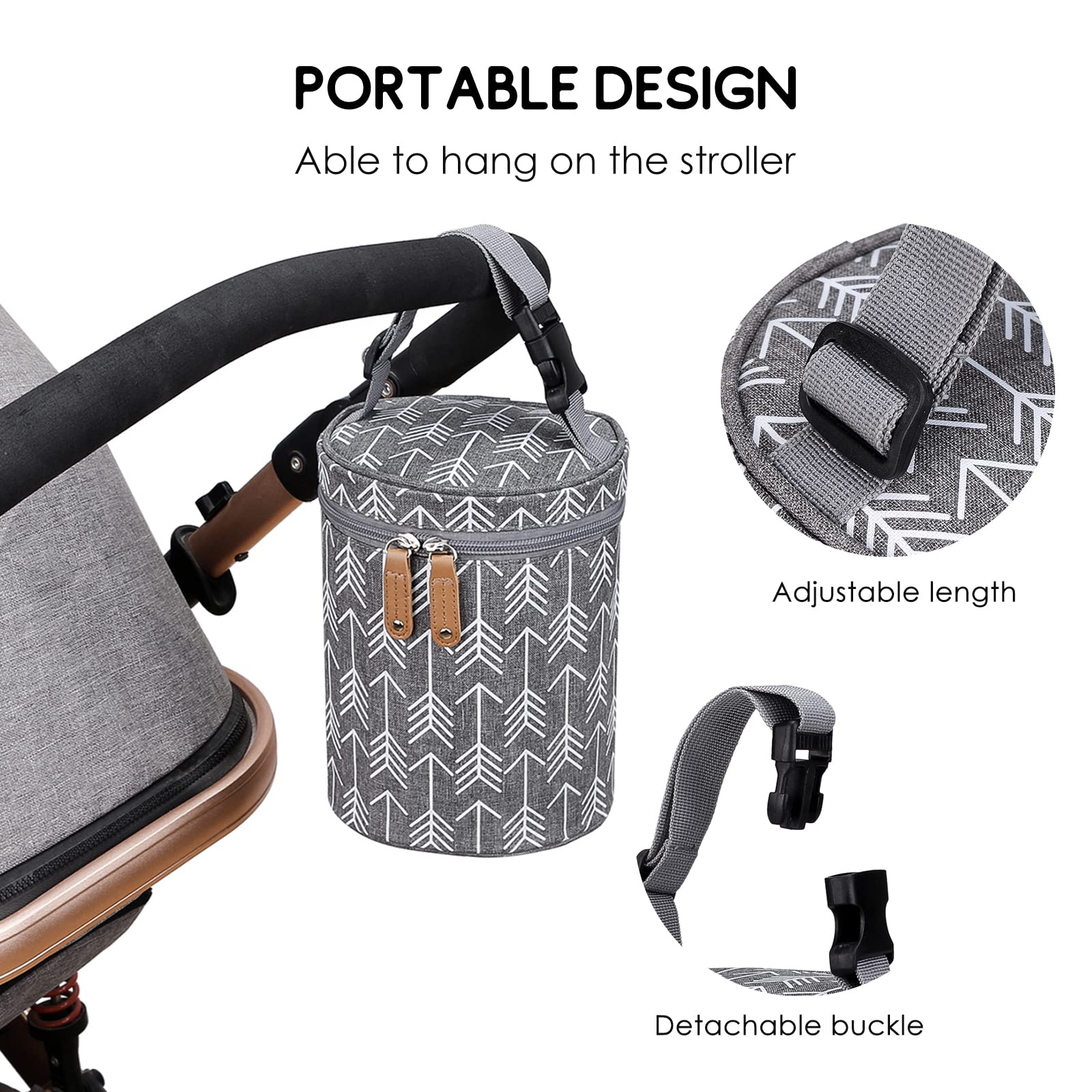SONARIN Borsa Termica Portatile per Biberon e Bottiglie, Impermeabile e Isotermica, Tasca con Manico per Viaggi, Calda e Fredda (Grigio)