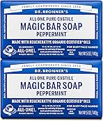 Dr. Bronner's Pure-Castile Magic Bar Soaps (Peppermint, 5oz, 2-Pack) – Made with Regenerative Organic Certified Oils, Soap Bars for Men & Women, Gentle for Face & Body, Vegan, Non-GMO