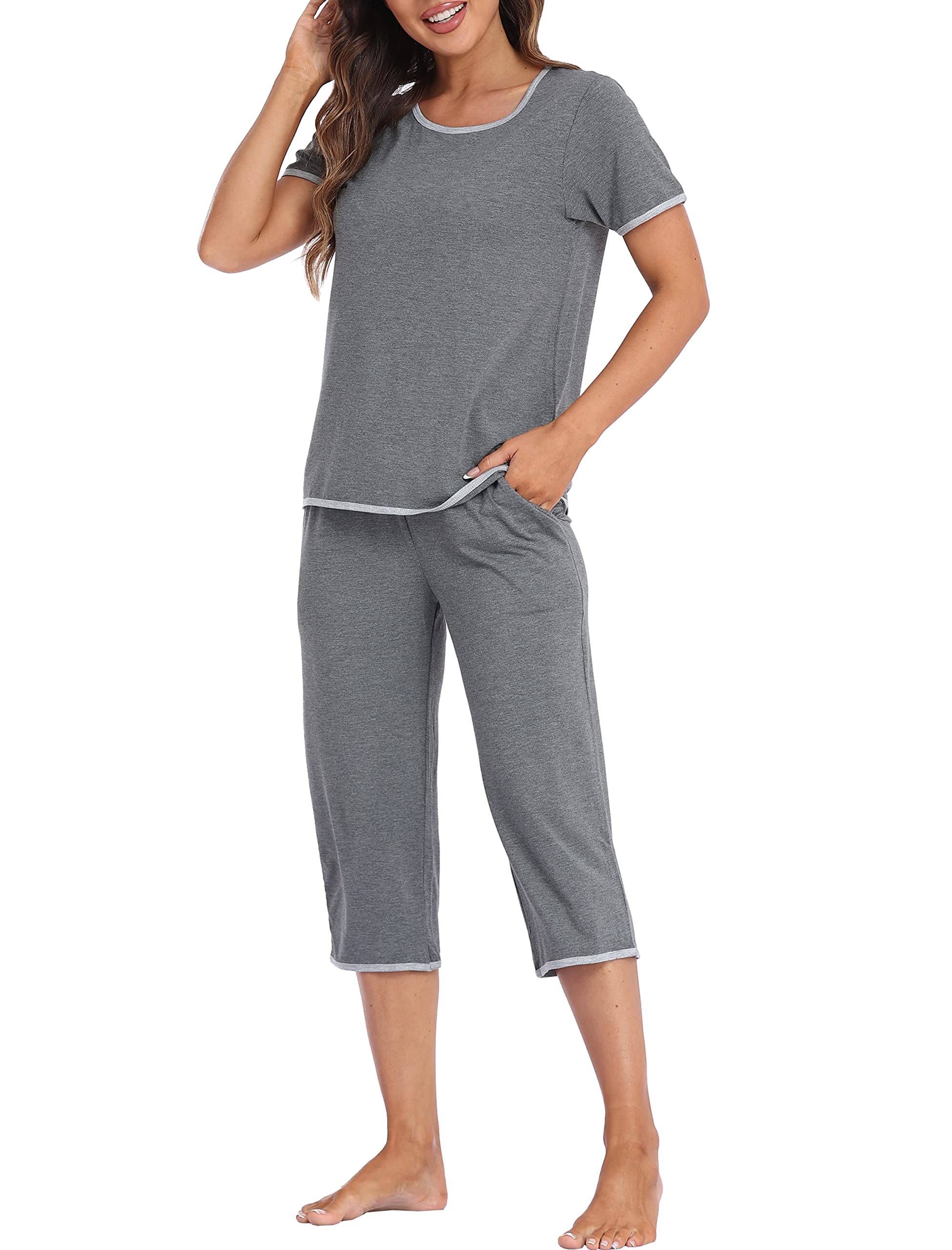 MoFiz Schlafanzug Kurz Damen Hausanzug Pyjama Set Modal Zweiteiler Nachtwäsche fur Sommer