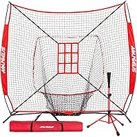 Vista 16 de 7'X7' Baseball Softball Practice Net,Pitching Net,Batting Net,with Baseball Tee,Bonus Strike Zone and Bow Frame,for Hitting,Pitching, Catching
