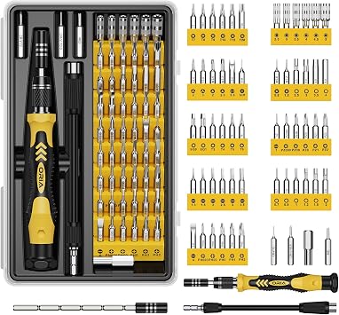 ORIA Small Screwdriver Set, 61 in 1 Precision Screwdriver Set with 57 Bits, Mini Screwdriver Repair Tools with Extension Rod for Mobile Phone, Game Console, Tablet, Yellow