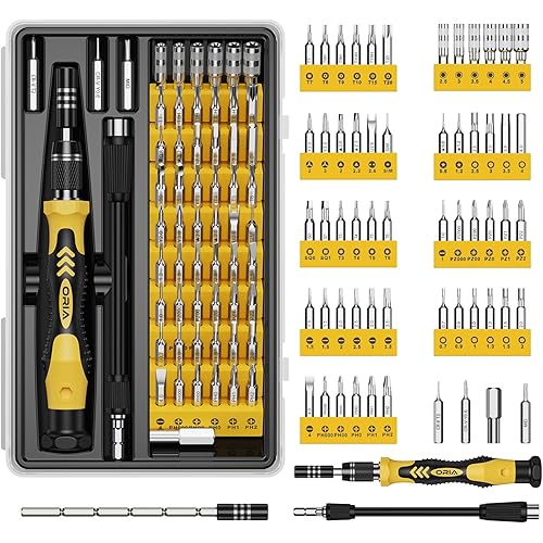 ORIA Small Screwdriver Set, 61 in 1 Precision Screwdriver Set with 57 Bits, Mini Screwdriver Repair Tools with Extension Rod for Mobile Phone, Game Console, Tablet, Yellow