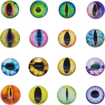 Julie Wang 50PCS 30MM Dragon Cat Eye Flatback Glass Cabochon for Crafts Animal Eyes Jewelry Making Supplies