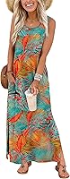 WIHOLL Boho Maxi Sundress for Women: Sleeveless Side Slit Beach Vacation Dress with Pockets S-3XL