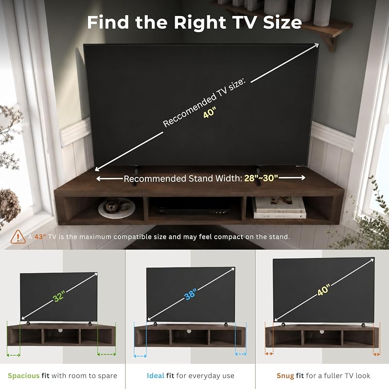 24/7 Shop at Home French 46.5 inch Modern Floating TV Stand with Storage, Floating Corner Shelf for Wall, Wood Entertainment Center with Shelves for Living Room, Bedroom, Family, Cappuccino Brown image 6