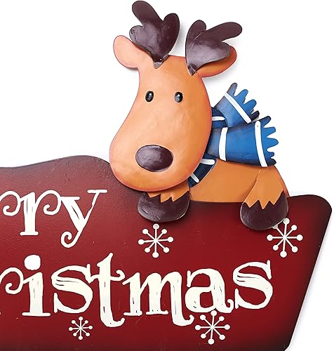 Estaca de trineo de metal para Navidad con Papá Noel, reno, aspecto rústico, color rojo