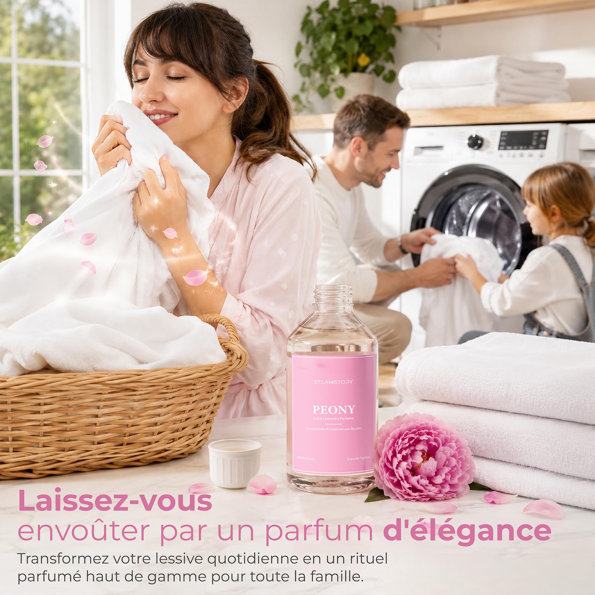 Lot de parfum de luxe pour linge - Parfum intense et fruité avec zircone, topaze bleue, pivoine et cristal - 4 x 250 ml