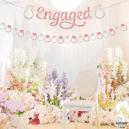 Miniatura 8 de KatchOn, Glitter Rose Gold and Silver Engaged Banner - 2 String, 10 Feet, Pre-Strung  No DIY, Engagement Party Decorations  Engaged Banner,