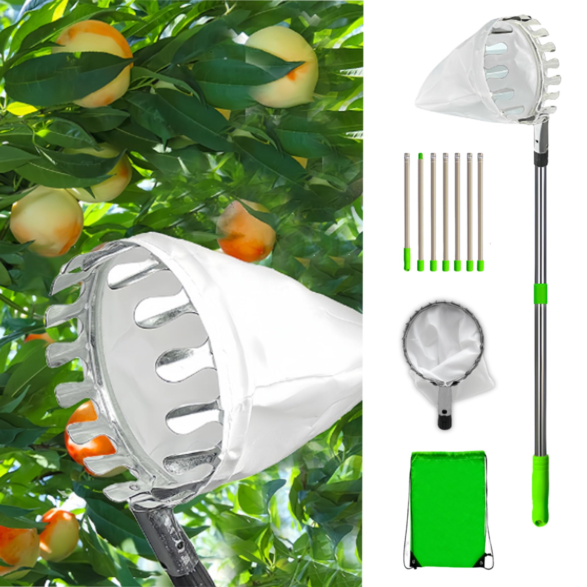 Raccoglitrice con Palo, Raccoglitore di Frutta Bastone, Raccogli Frutta, Raccogli Frutta Telescopico, Raccoglitore di Frutta Ad Alta Quota, Salvaspazio, Strumenti Pratici del Frutteto