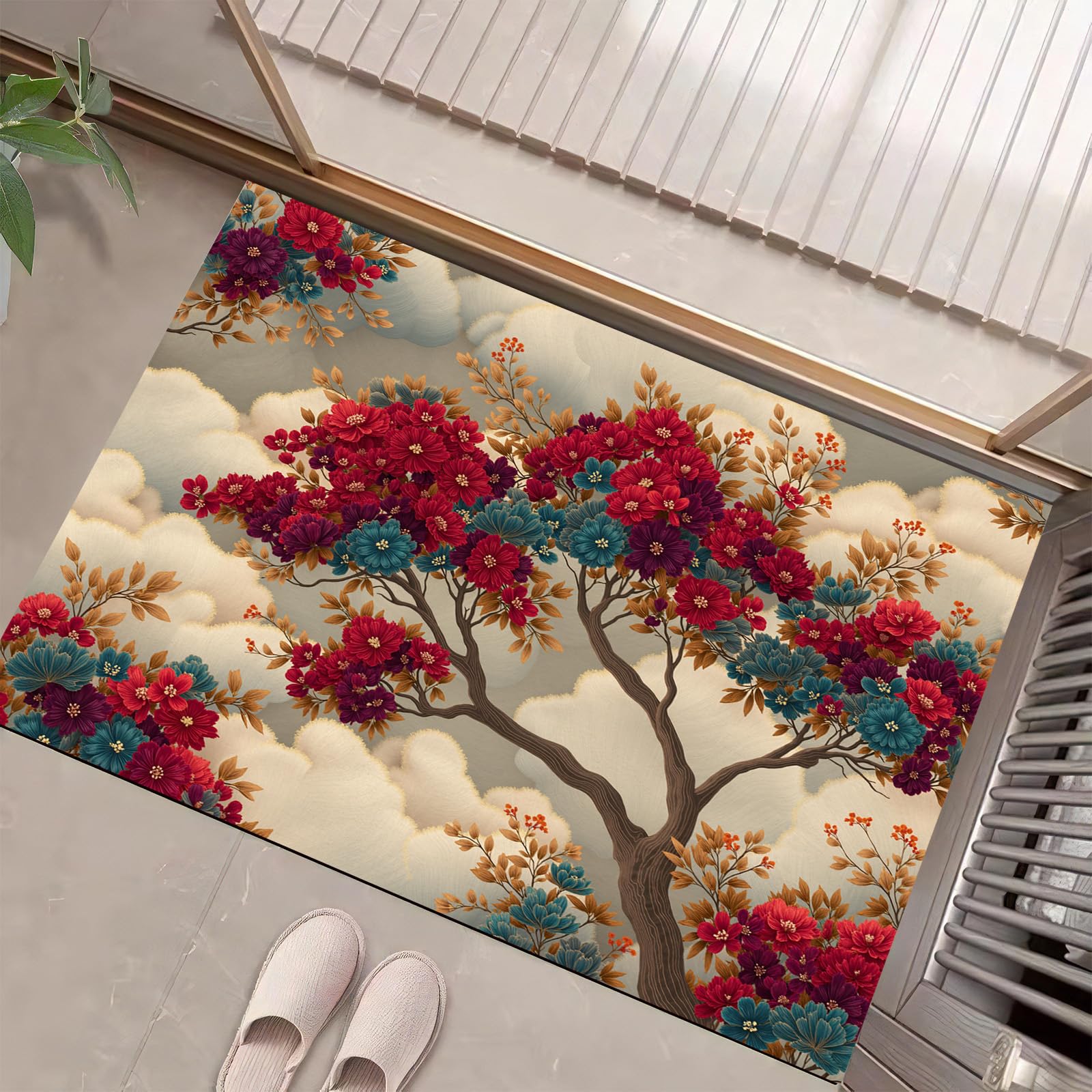 Tapis style réaliste entrée intérieur paillasson de propreté anti-poussière crème 60x90