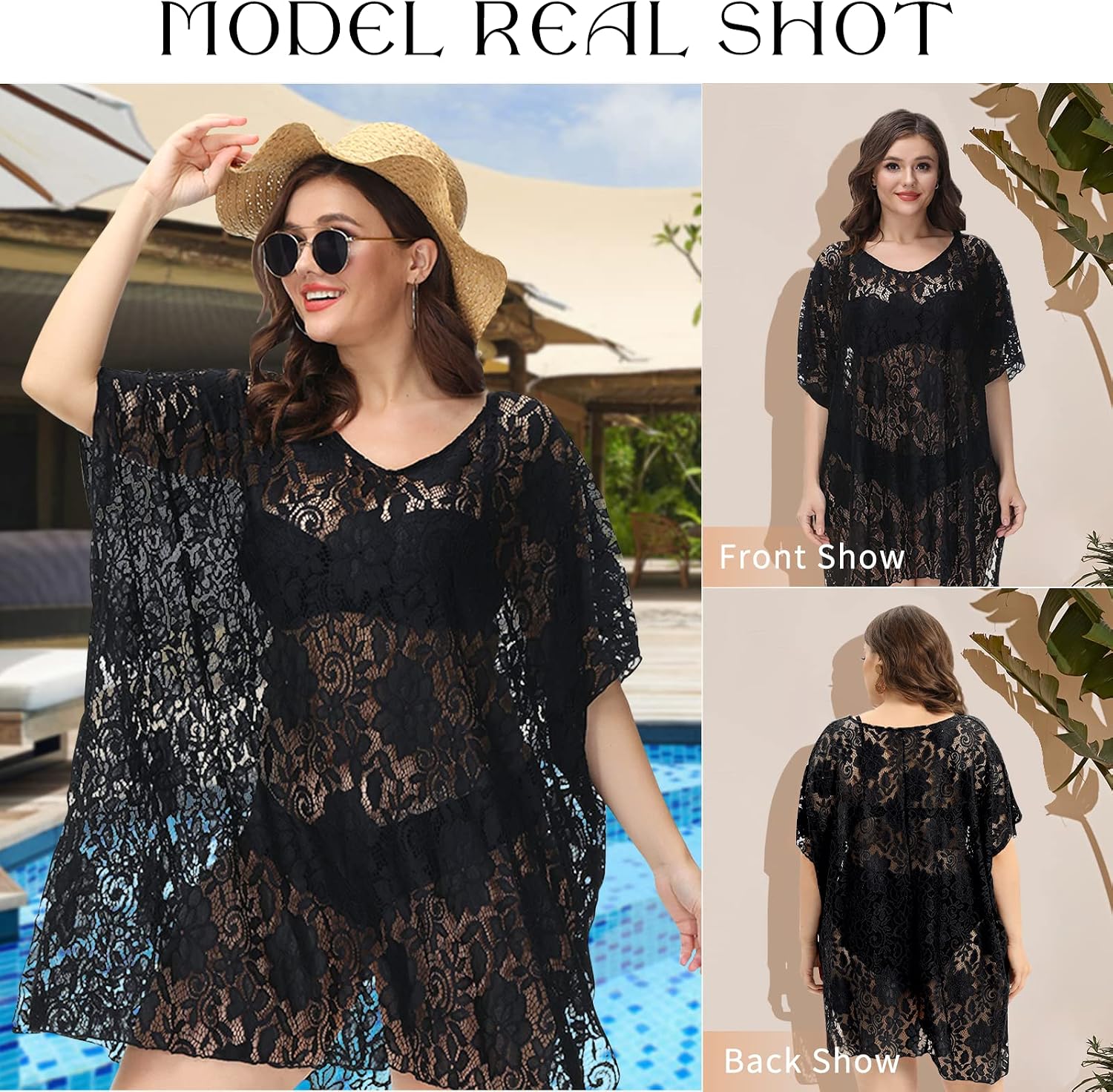 FINIZO Women's Swimsuit Beach Cover Up Lace Bikini Beachwear Plus Size Beach Bikini See Through Swimwear