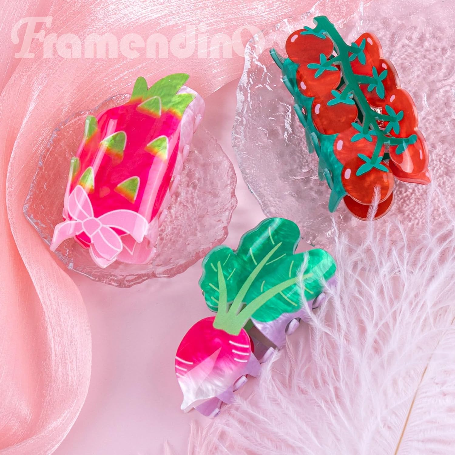 Framendino, 3 Pack Fruit Tomato Radish Pitaya Hair Clips Vegetable Claw for Women - Image 5