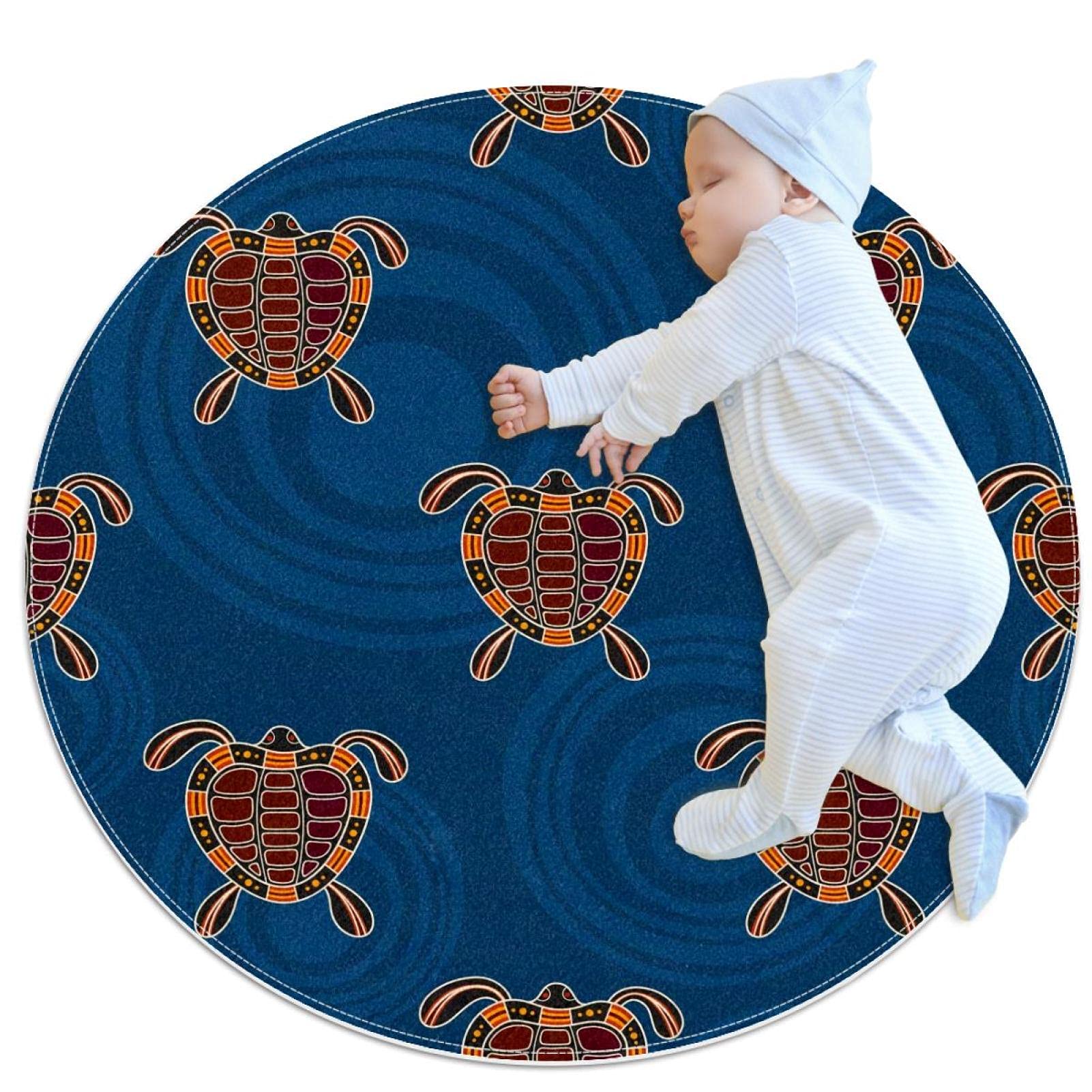 Tapis rond de chambre JDEZ 100cm avec motif tortues pour salon