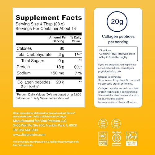 Vista 9 de Vital Proteins - Suplemento en polvo de péptidos de colágeno (tipo I, III) para la piel, cabello, uñas y articulaciones, sin lácteos ni gluten, 0.71