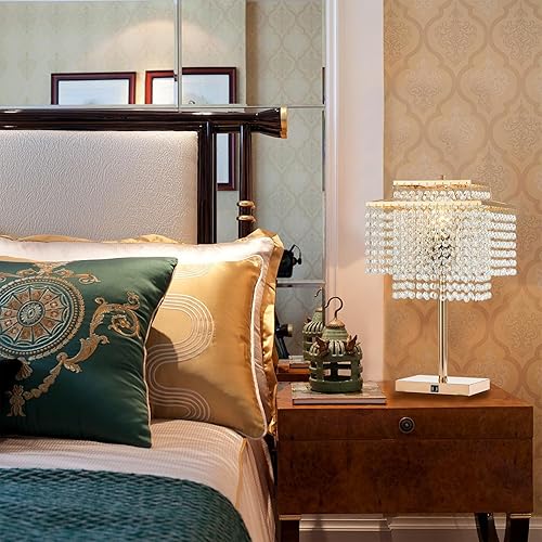 Miniatura 7 de Popity home Lámpara de mesa de cristal dorado con hermosa mesita de cama de doble cubierta lámparas de escritorio doradas con elegante pantalla de
