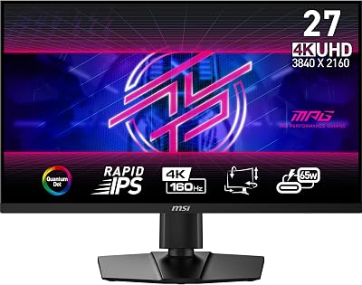 MSI MPG 274URF QD Monitor UHD Gaming 27″, Panel IPS rápido de 3840 x 2160, 160 Hz/0,5 ms (GtG, mín sRGB 145%, diseño sin Marco, VESA DisplayHDR 400, DisplayPort 1.4a, HDMI 2.1, USB