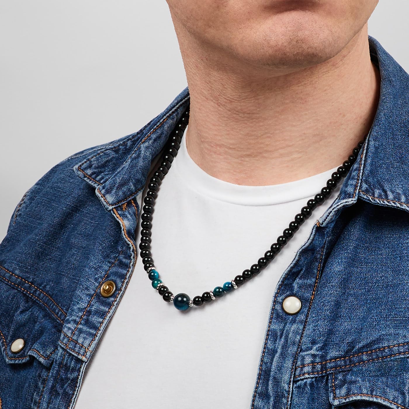 Handgemachte Herren Tigerauge Onyx Perlenkette Kette Natürliche Edelsteine Heilung Kristallschmuck