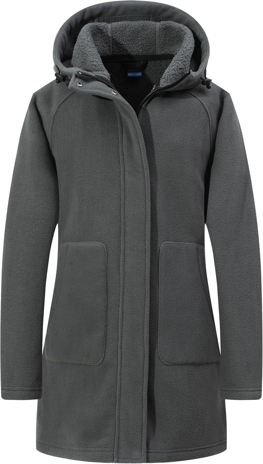 GIMECEN Womens Long Polar Fleece Jacket Warm Winter Coat with Pocket Full-Zip Hooded Outerwear