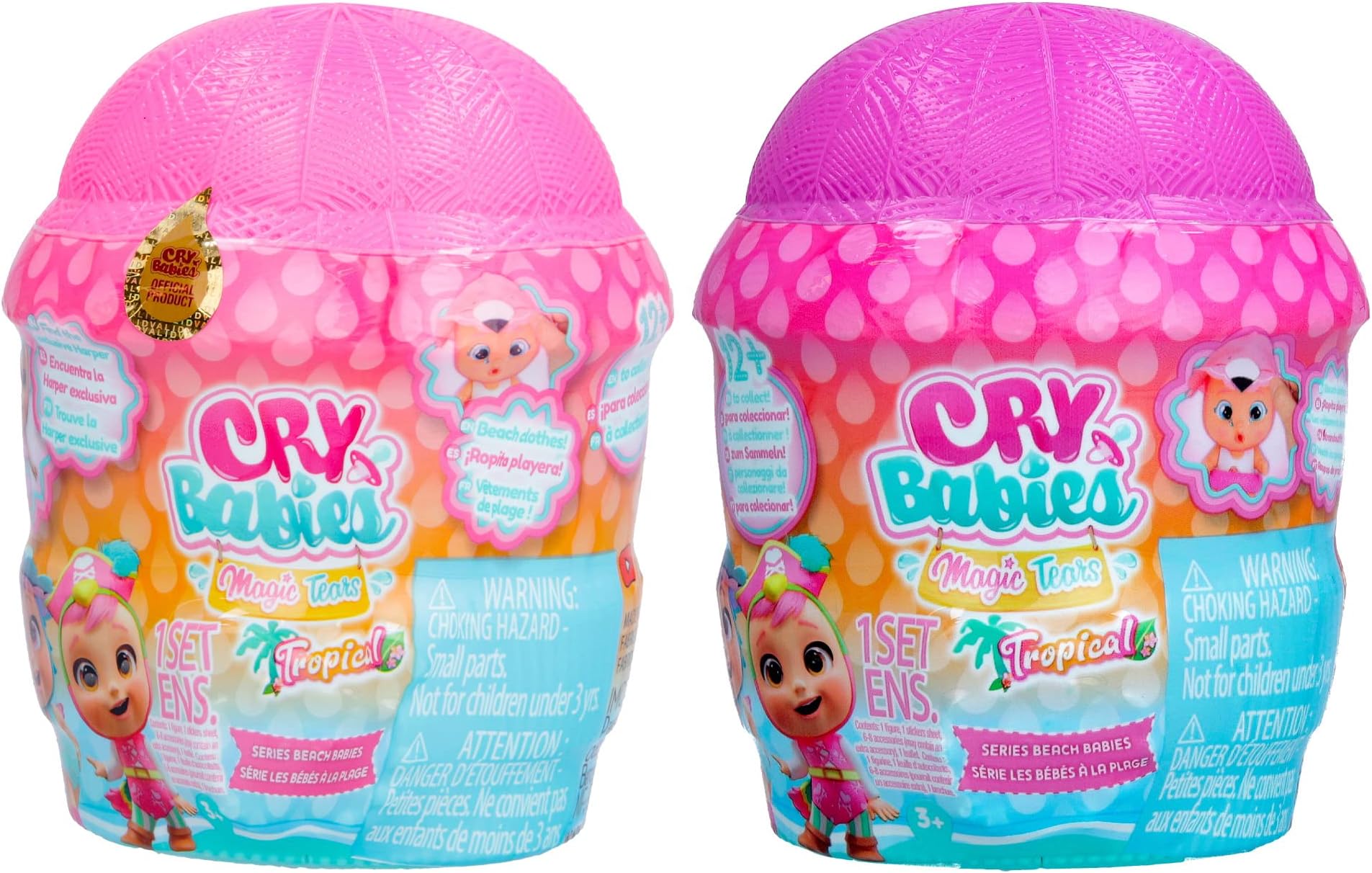 Cry Babies MAGIC TEARS Tropical Beach Babies Pack | 2 Collectible surprise dolls that Cry real tears with Swimsui & 14 Accessories - Toys for girls and boys +3 Years