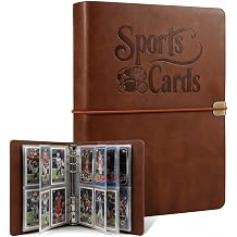 Leather Sports Card Binder with 600 Pockets, 4-Pocket Double-Sided Trading Card Album with 75 Sleeves, 6-Ring Refillable Card Collection Folder for Baseball Football Basketball Cards