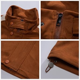 Mens Suede Bomber Jacket, Heavyweight Baseball Workwear Coat with Zip Pockets, Aviator Jacket for Men Fall Winter