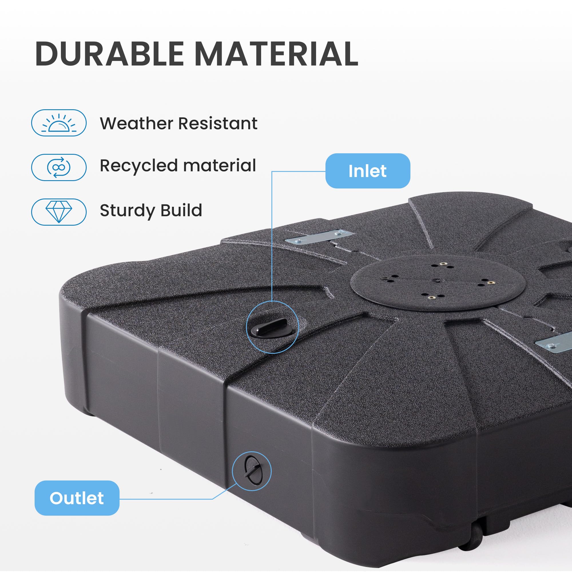 Condition photo showing New/Like New for 265 lbs cantilever patio umbrella base stand heavy duty cantilever umbrella base with 4 wheels, sand or water filled, 34'' x 34''