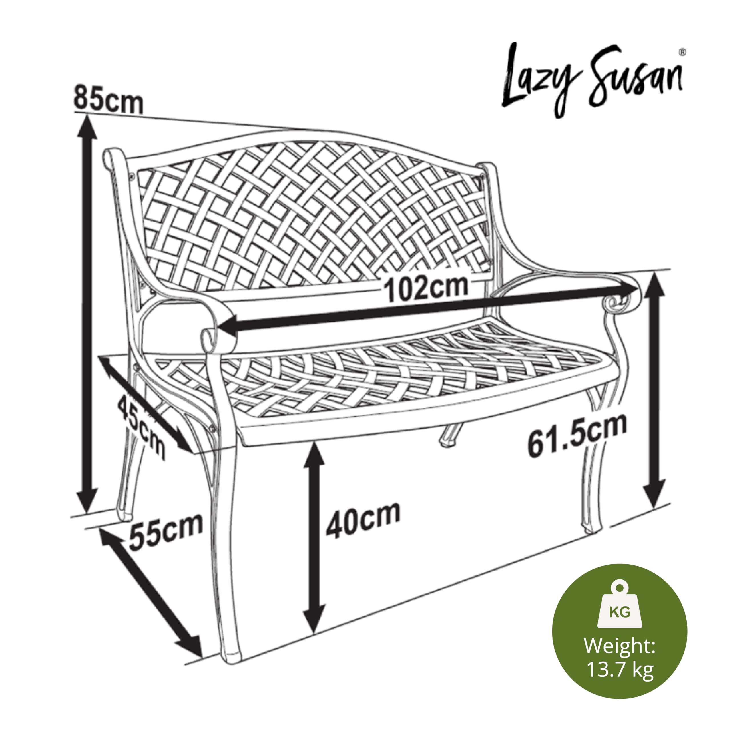 Lazy Susan Banc de Jardin en métal Jasmine | 2 Places | Banc de Jardin résistant aux intempéries | Aluminium moulé | Antirouille | Garantie 3 Ans | Finition Gris Ardoise