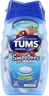 TUMS Smoothies Berry Fusion Extra Strength 750 Antacid Tablets 60 Count