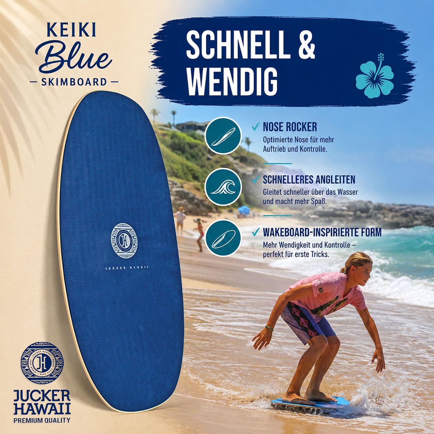 JUCKER HAWAII Skimboard KEIKI HPL Blue – Anti-Rutsch & HPL Beschichtung