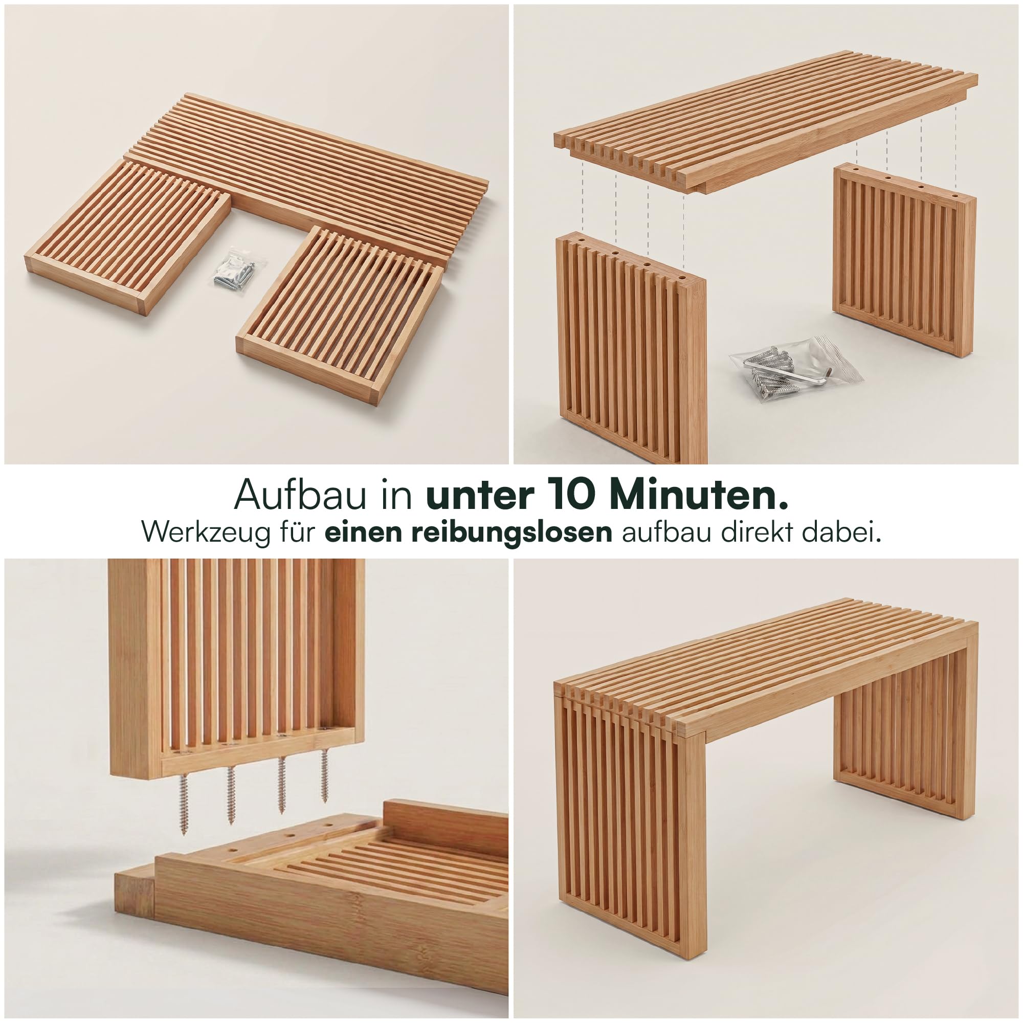 Gartenbank Bambus Wetterfest 2 Sitzer – Holzbank Outdoor ohne Lehne | BAM BOO BOX wetterfeste Gartenbank aus Bambus 90x33x43 cm – Outdoor Sitzbank 2 Sitzer für Balkon & Terrasse