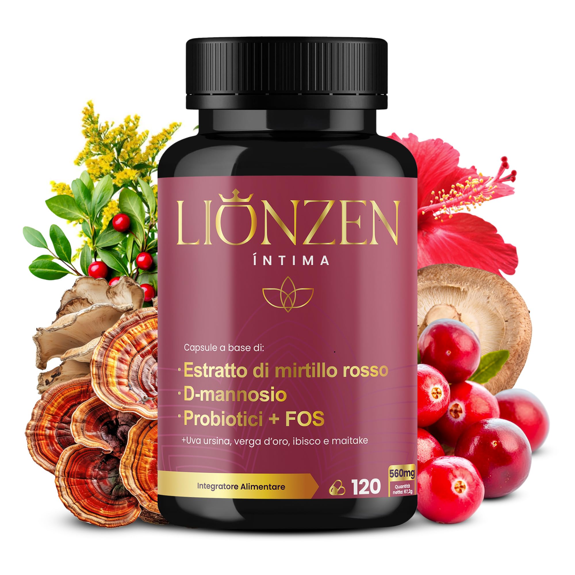 Probiotici Donna Flora Intima | Mirtillo Rosso, D-mannosio +12 Ingredienti naturali | +2000 milioni UFC | Benessere delle vie urinarie femminili | 120 capsule | Lionzen Intima
