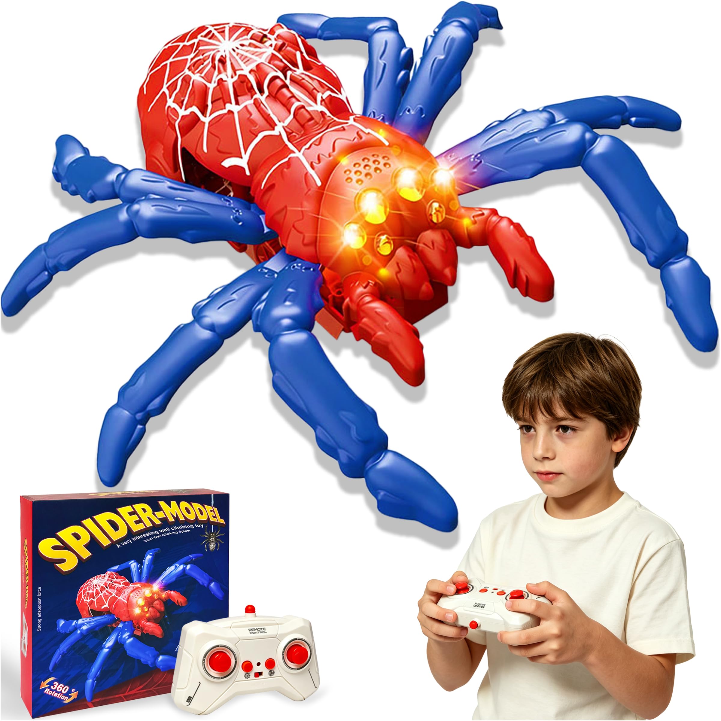 DONGTATA Remote Control Wall Climbing Spider Toy Rechargeable RC Spider with LED Eyes 360° Rotation Ceiling Wall Floor Crawling Robot Toy USB Charging Gift for Boys Girls Teens Adult