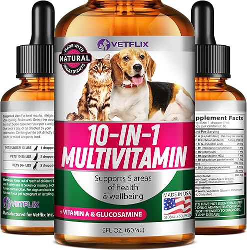 Vetflix Vitaminas para mascotas 10 en 1 fabricadas en Estados Unidos, glucosamina natural para perros y gatos, mezcla multivitamĂnica esencial para Vetflix Vitaminas para mascotas 10 en 1 fabricadas en Estados Unidos, glucosamina natural para perros y gatos, mezcla multivitamĂnica esencial para