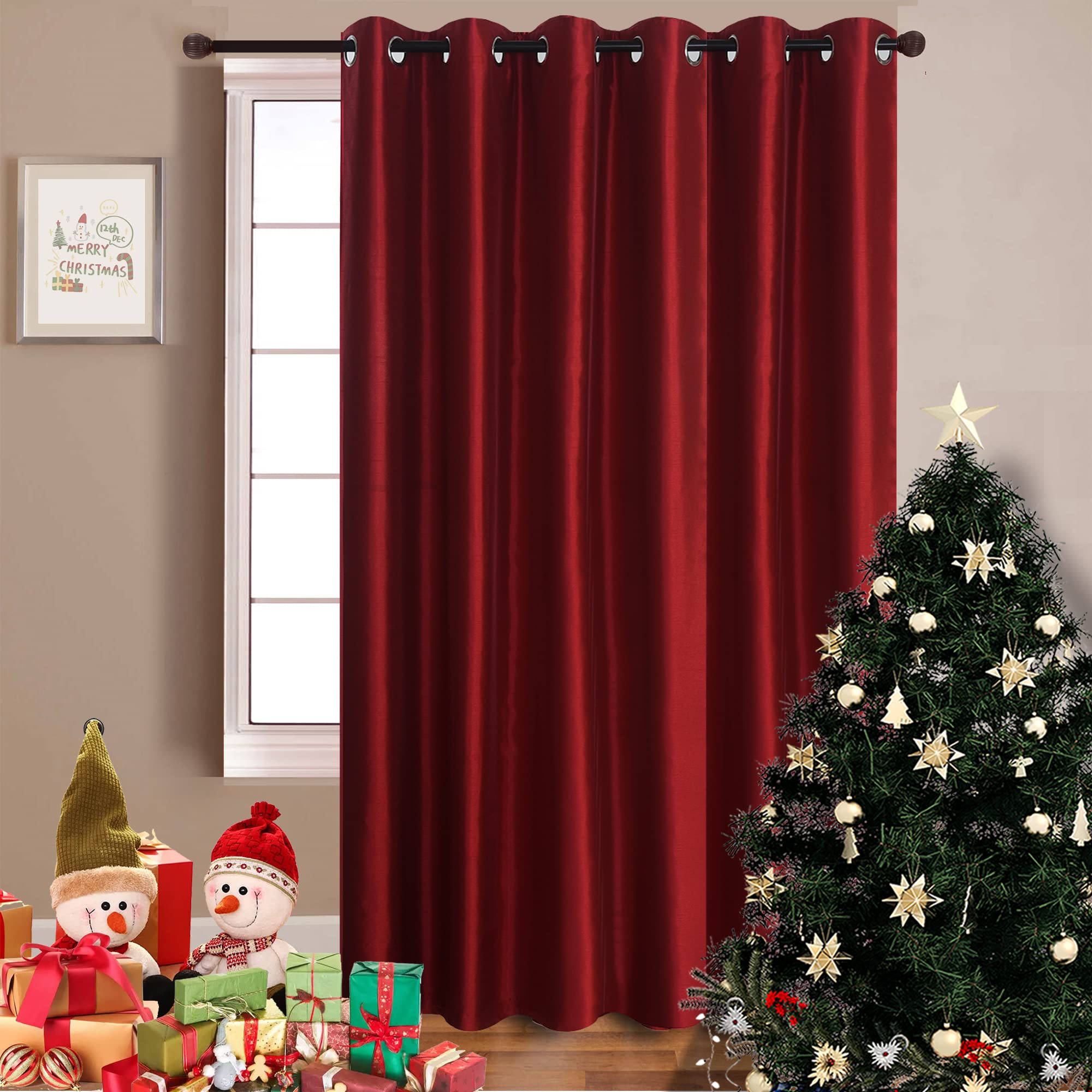 GYROHOME Extra Wide Room Darkening Curtain for Sliding Glass Door, Christmas Decoration Indoor Faux Silk Room Curtain (Beige Liner) Fully Lined Solid Drapes (1Panel,100x84inch, Christmas Red) โ image 1