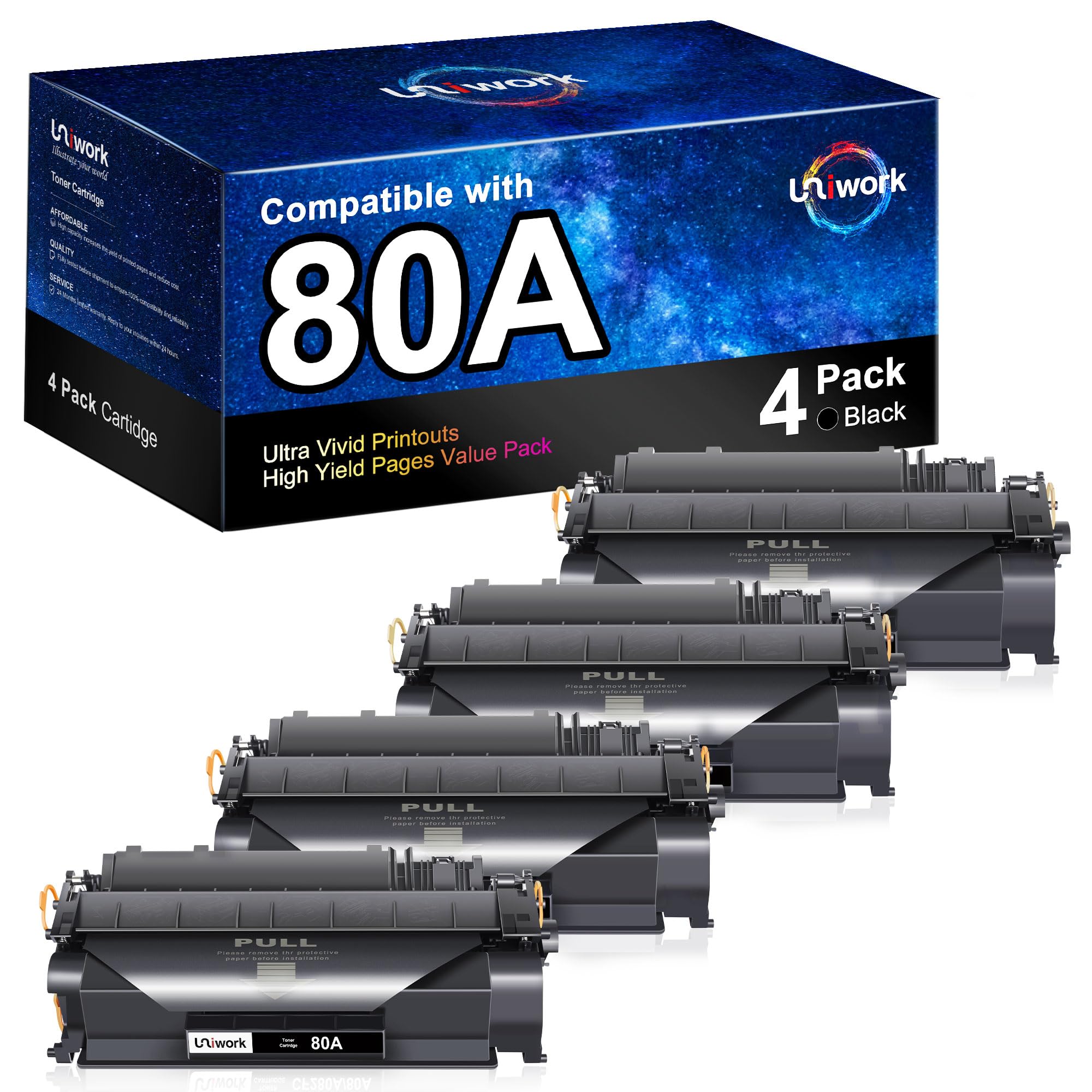 Uniwork Compatible Toner Cartridge Replacement for HP 80A CF280A 80X CF280X 05A CE505A for Laserjet Pro 400 M401A M401D M401N M401DN M401DNE M401DW, MFP M425DN Printer (4 Black)