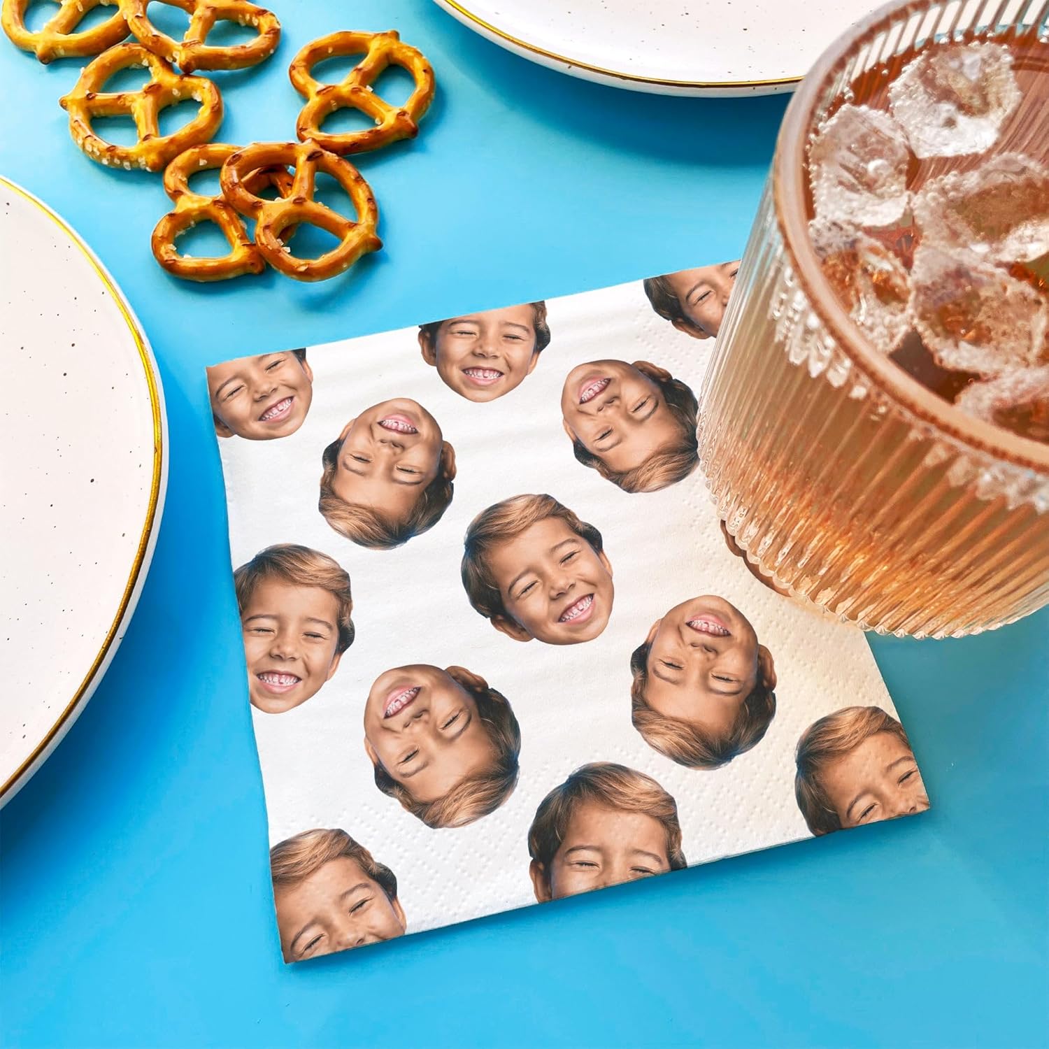 Big Dot of Happiness Custom Fun Face Confetti Party Napkins, Personalized Photo Head Cutouts Birthday Décor, White 3-Ply Paper Beverage Napkins - 50 Count