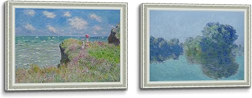 Par de pinturas al óleo clásicas famosas pintadas a mano Claude Monet el Sena en Giverny Cliff Walk at Pourville Lienzo Arte de pared hecho a mano