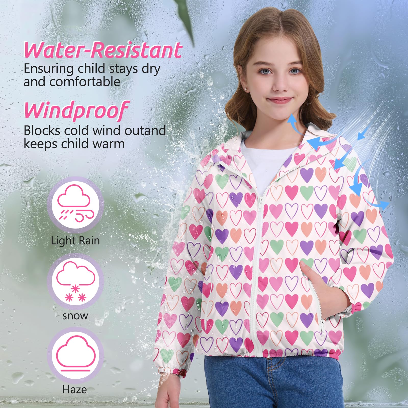 American Trends Chubasquero ligero impermeable para niñas, chaqueta cortavientos, talla 4-10 años