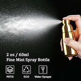 Cosywell Fine Mist Spray Bottle TSA Approved 3 Pack 2oz 60ml Leak Proof Travel Spray Bottle Empty Plastic Refillable Containers for Hair Perfume Toners Rose Water Cosmetics(Gold+Green+Pink)