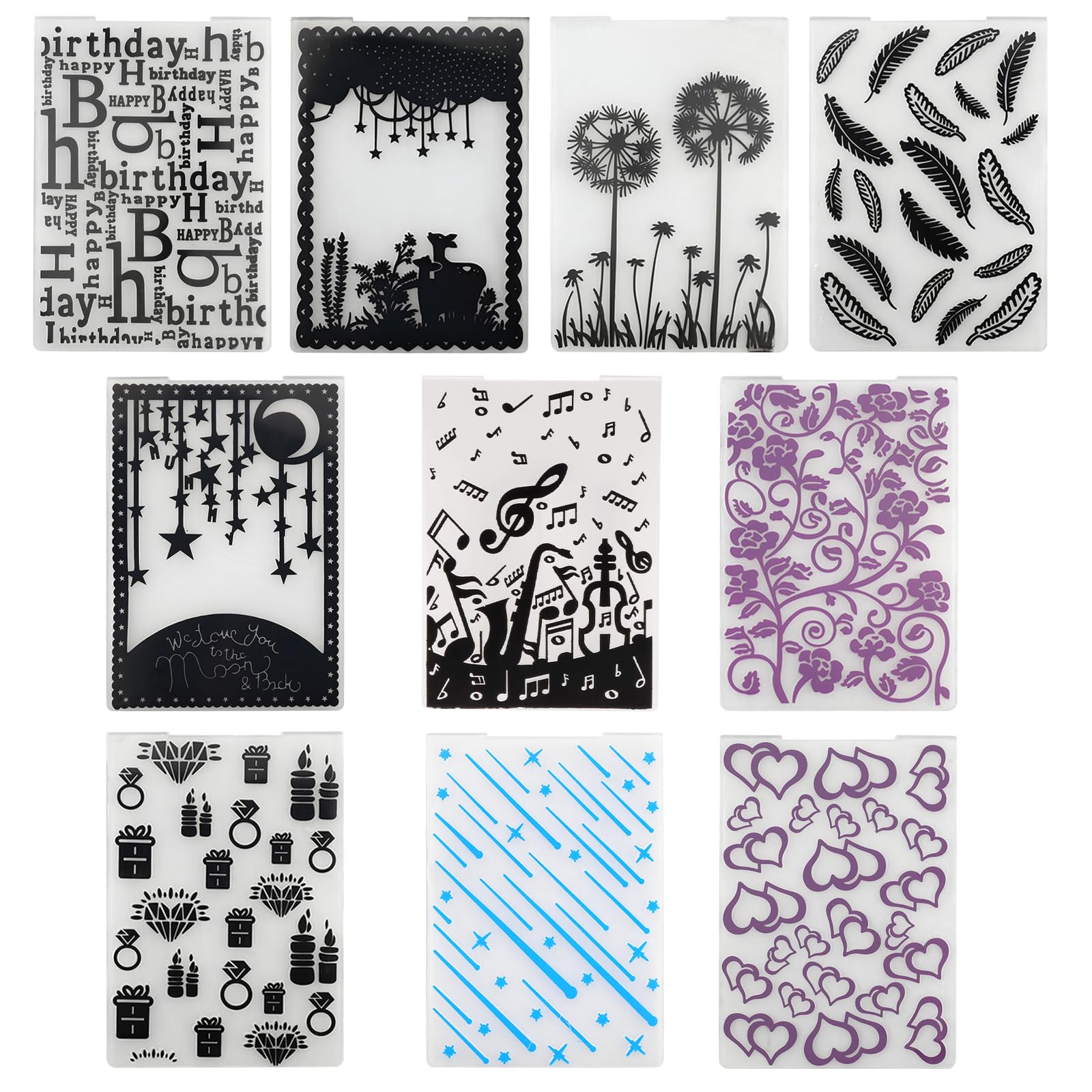 10 Piezas Carpeta de Embossing, Plantilla de Repujado de Plástico Carpetas de Plástico para Estampar en Relieve para la Fabricación de Tarjetas, 14,5 x 10,5 cm