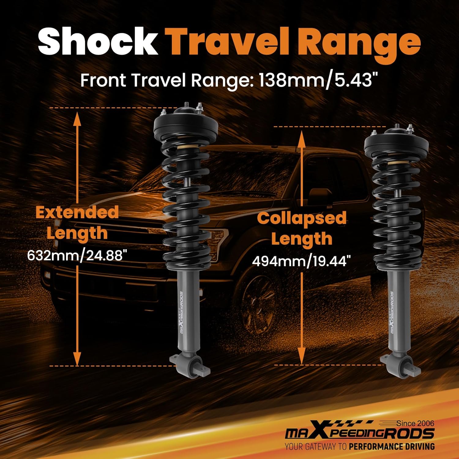 maXpeedingrods 2" Loaded Front Leveling Struts for Ford F-150 4WD 2014-2024, G1 Version