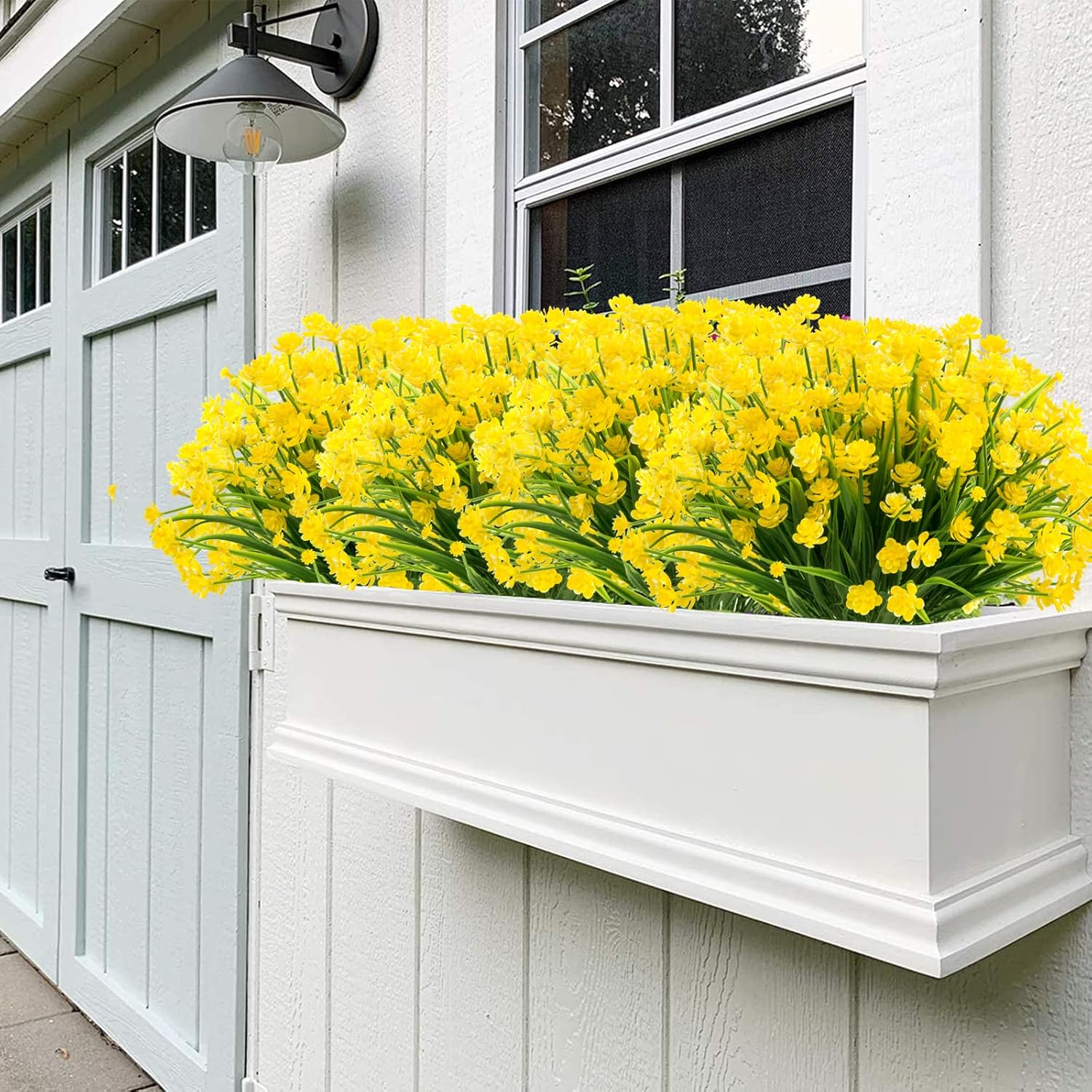 Outdoor Artificial Fake Flowers - 8 Bundles Plastic Flowers Outdoor Plants UV Resistant Faux Flowers for Indoor Outdoor Garden Hanging Porch Window Box Wedding Decor(Yellow) - Image 3