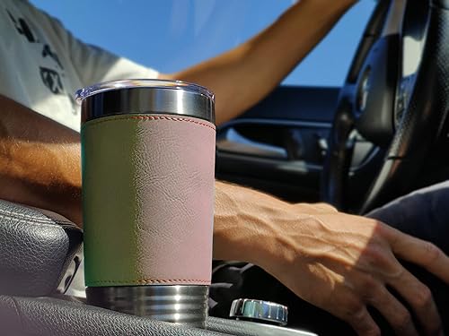 Miniatura 5 de LaserGram Taza aislada al vacío de 20 onzas, cabina de camión, grabado personalizado incluido (cuero sintético, marrón claro)