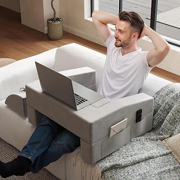 Lap Desk Pillow for Laptop, Large Reading Pillow for Adult, Ergonomic Arm Rest Pillow with Cup Holder, Memory Foam Bed Desk for Working Reading Pillow + Cup Holder