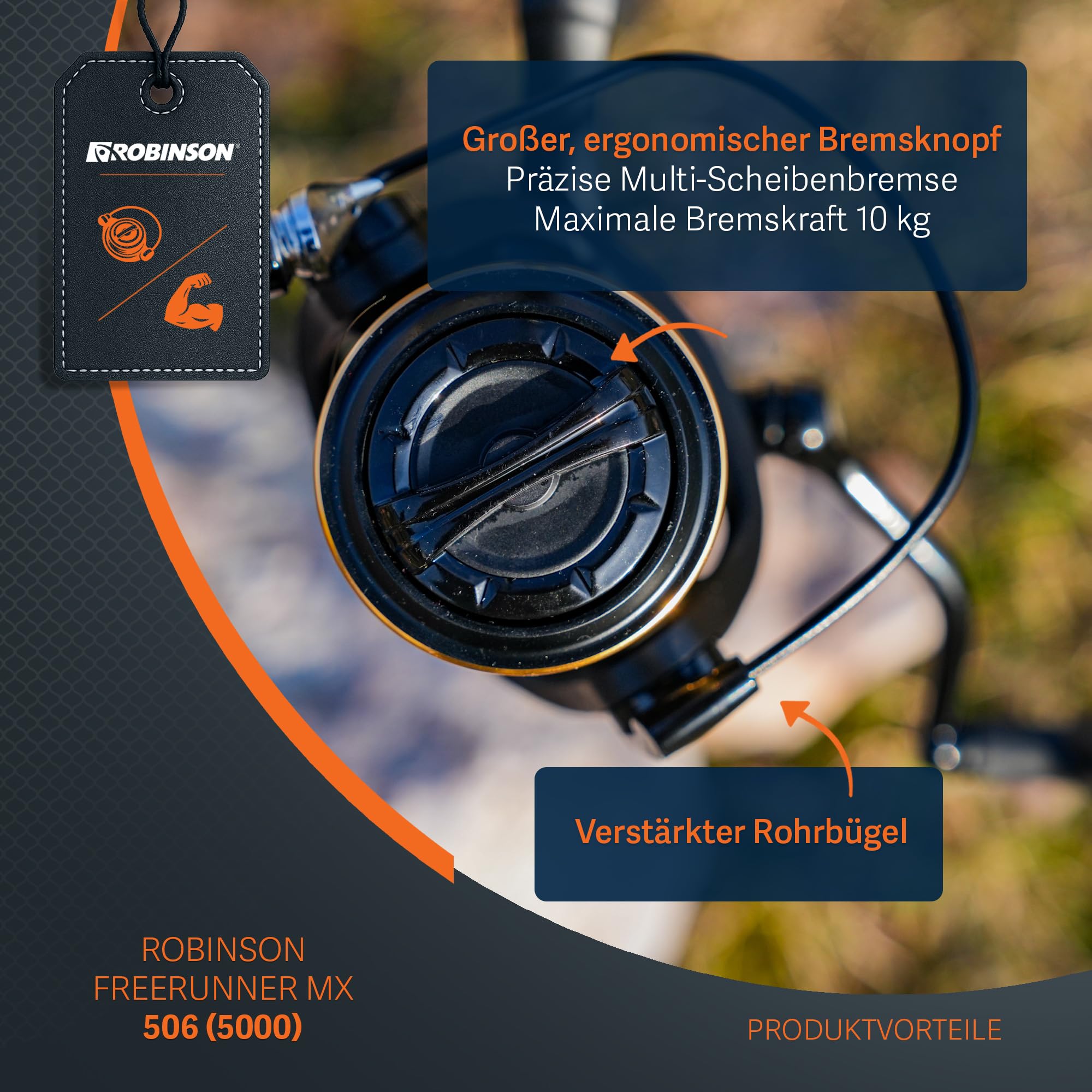 Robinson Angelrolle mit Freilauf - 6 Kugellagern - Verstärktem Getriebe und Rohr-Schnurfangbügel - CNC-Alu-Kurbel -10kg Bremskraft - Freerunner