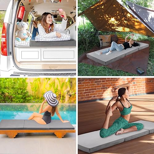 Miniatura 2 de Colchón plegable de espuma viscoelástica, colchón de cama triple con cubierta antipolvo, portátil, impermeable, para dormir al aire libre, plegable,