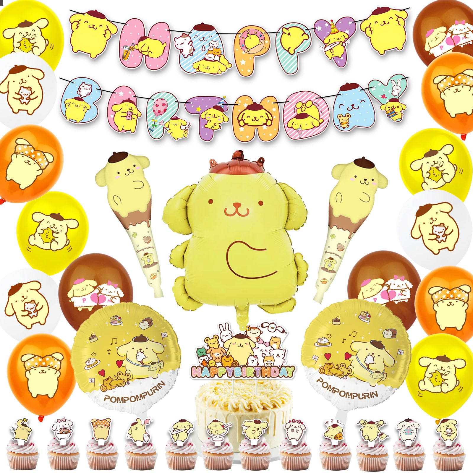 誕生日飾り付け キャラクター風船 ルーン 子供バースデーデコレーション HappyBirthdayバナー ケーキトッパー 女の子 男の子